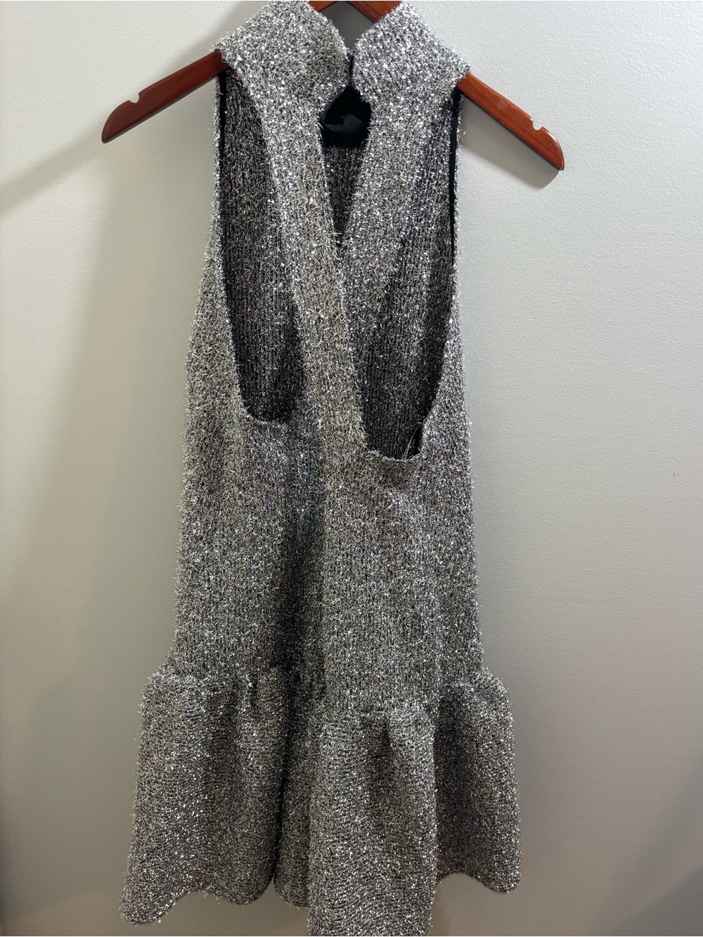 NWT Aknvas Tinsel Knit Silver Sculptural Bubble Dress High Neckline M - Picture 7 of 8